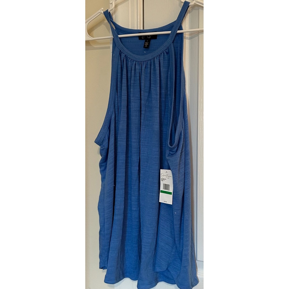 Jessica Simpson Nyre Halter Tank Top Regatta Blue Slub Knit Womens L new w/tags